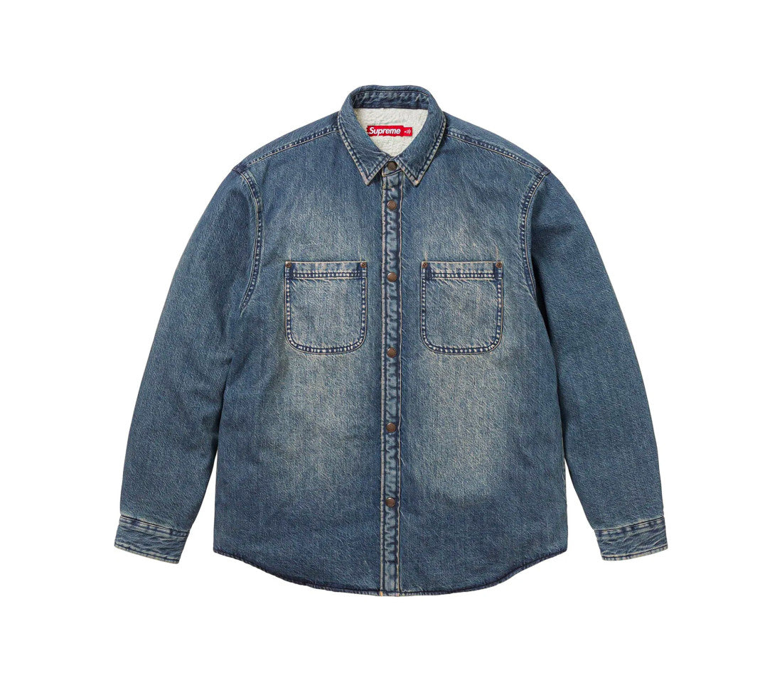 Supreme Shearling Lined Denim Work Shirt Overdyed Blue