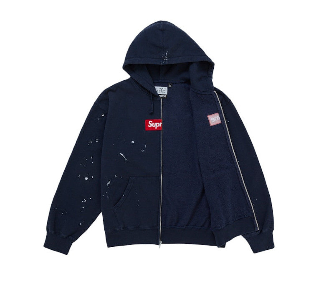 Supreme MM6 Maison Margiela Box Logo Zip Up Hooded Sweatshirt Navy