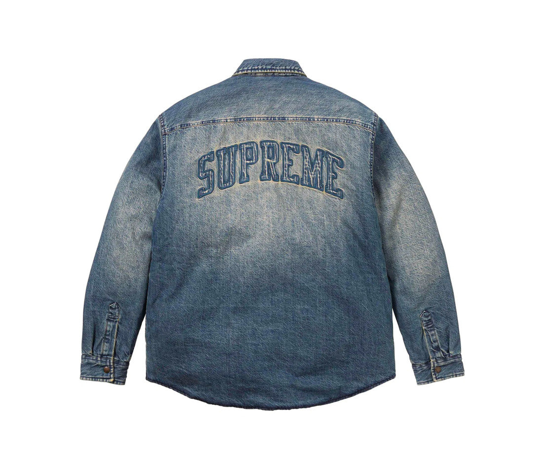 Supreme Shearling Lined Denim Work Shirt Overdyed Blue
